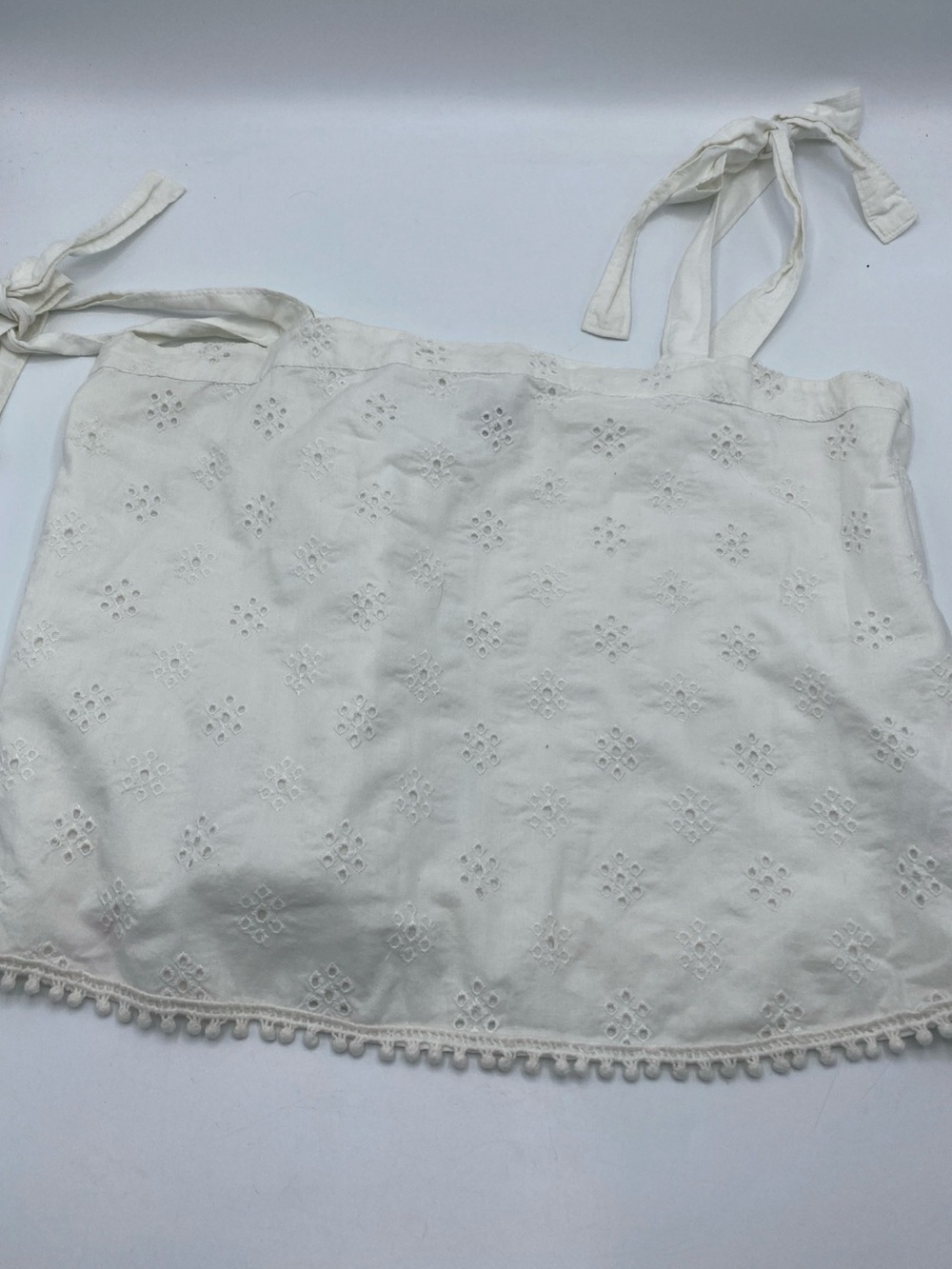 White Eyelet Cropped Tie Strap Summer Beach Cottage Core Tank top Small